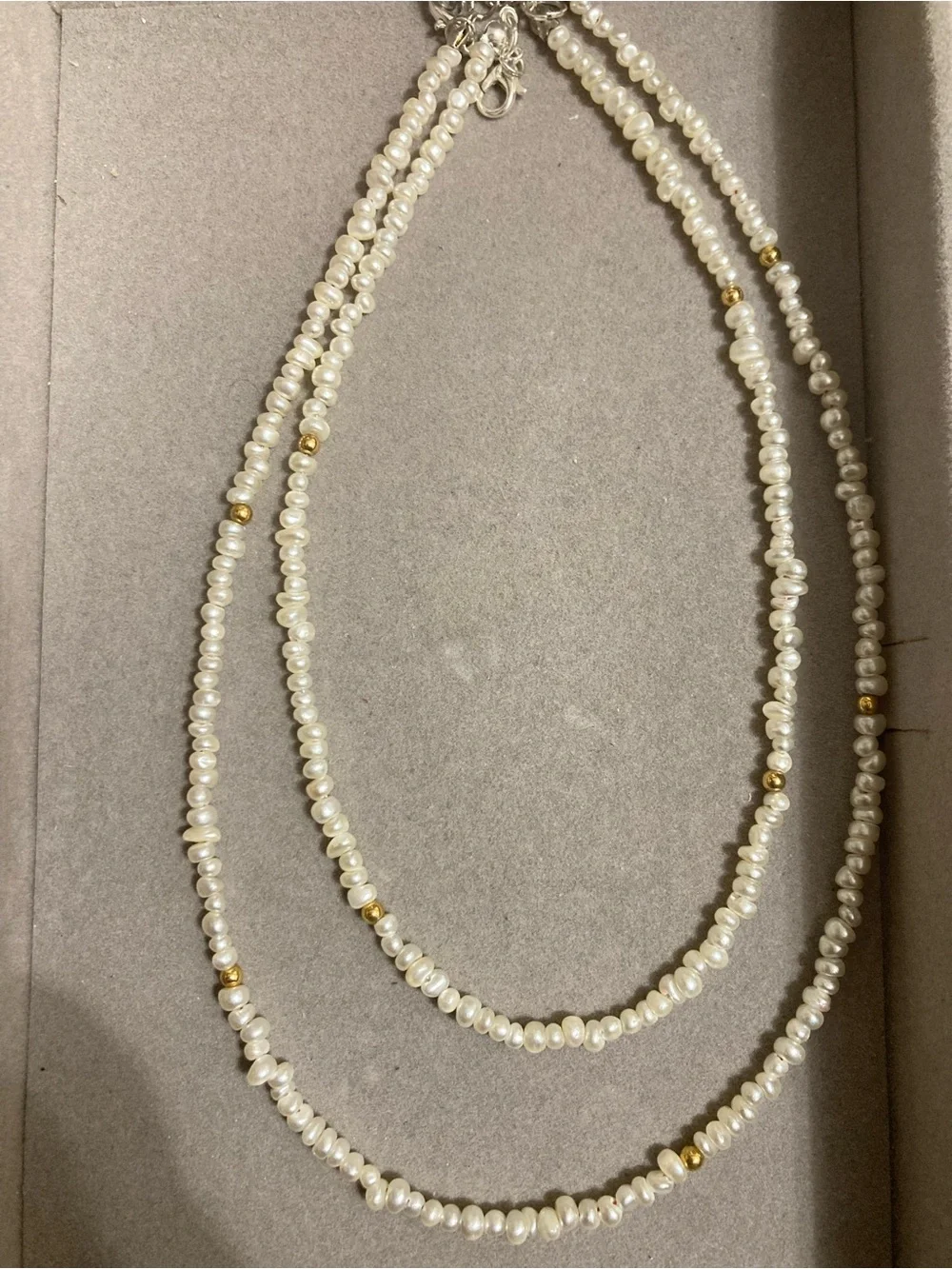 Antique White Pearl and Gold Bead Double Strand Necklace